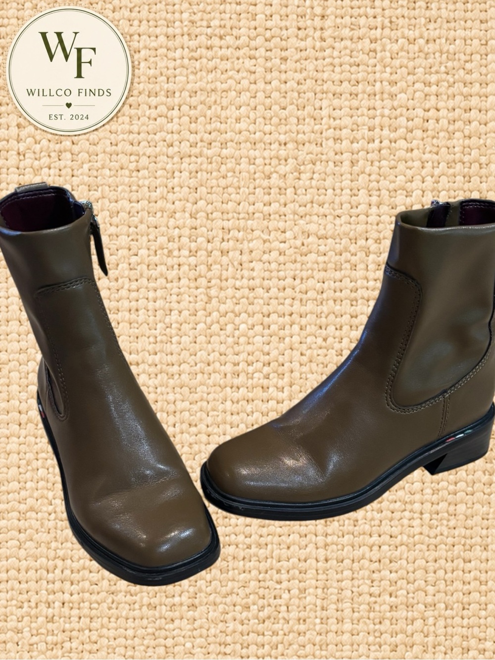 Franco Sarto Gracelyn Olive Brown Ankle Boots Side Zip Block Heel Size 5M